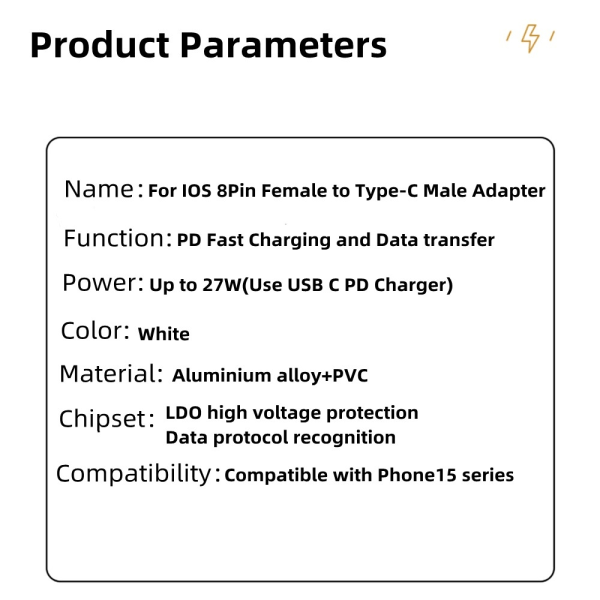 Lightning till USB-C Adapter till tex iPhone 15 Vit