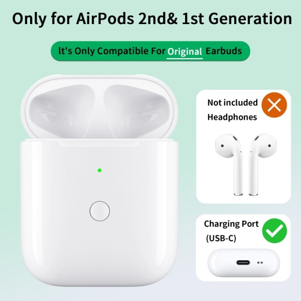 Laderetui for AirPods 1/2 med innebygd 550mAh batteri White