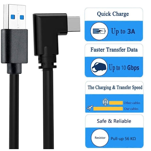 Oculus Quest VR Link Cable USB3.0 to Type-C Data kable 5m Svart