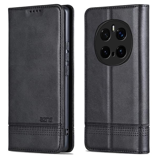 AZNS Til Honor Magic7 Pro 5G Etui PU-læder med koskindtekstur Pungcover - Sort Black
