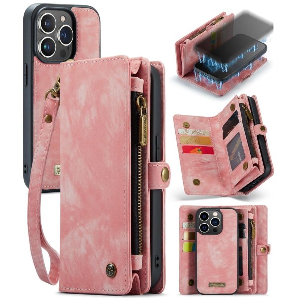 CASEME iPhone 15 Pro Retro plånboksfodral - Rosa Rosa