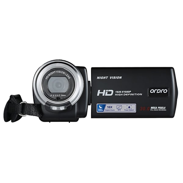 1080P Full HD Videokamera med nattmodus for Vlogging og YouTube Black