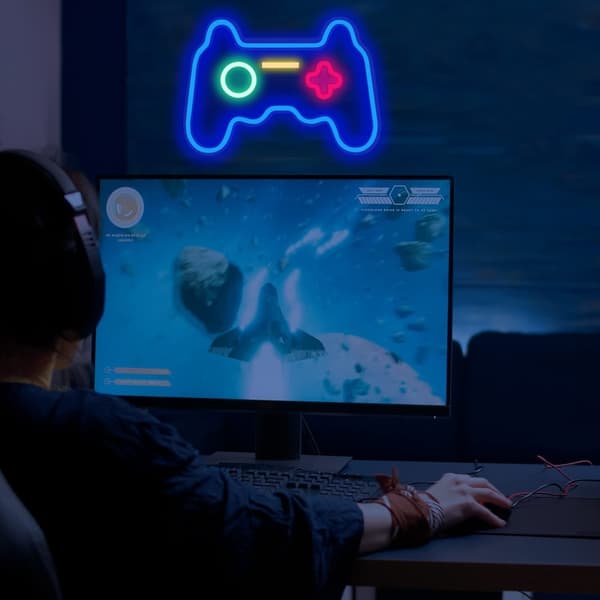 41x28cm Gamepad Design Gaming Neon Light Spillrom Veggdekorasjon LED-lampe White