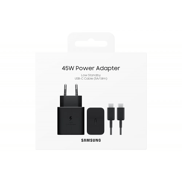 Samsung Hurtiglader EP-T4511X 5A 45W inkl. Datakabel USB TYPE-C Sort Sort