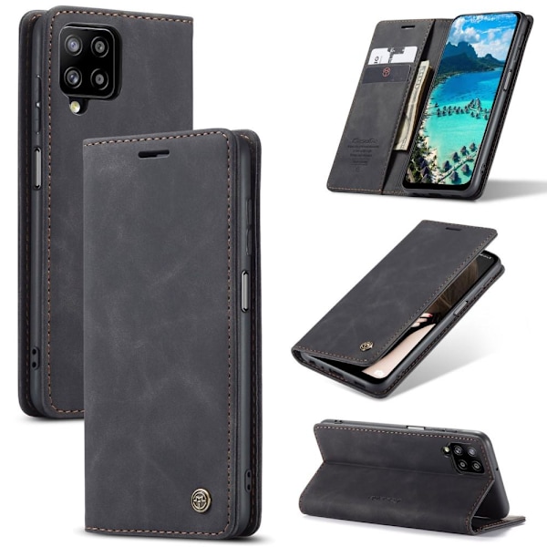 CASEME Retro Lompakkokotelo Samsung Galaxy A12 - Musta Black