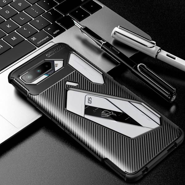 Asus ROG Phone 5 Kulfiber Tekstur - Sort Transparent