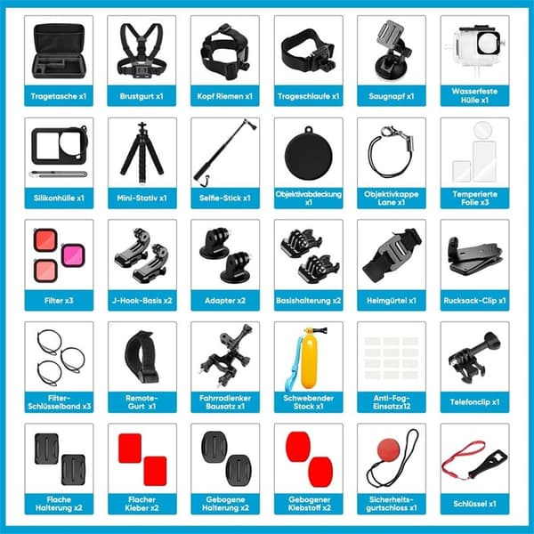 54-i-1 tilbehør til DJI Osmo Action 6 actionkamera. Masser af gode ting. Black