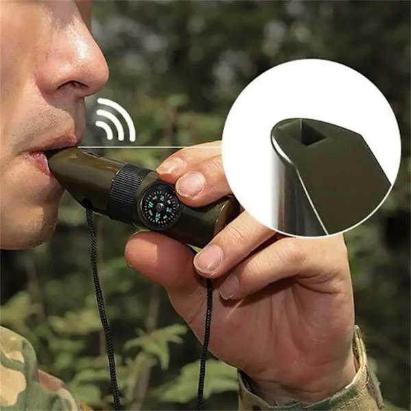 7 i 1 Visselpipa Hög Decibel Survival Whistle Ficklampa Kompass Termometer mm Grön one size