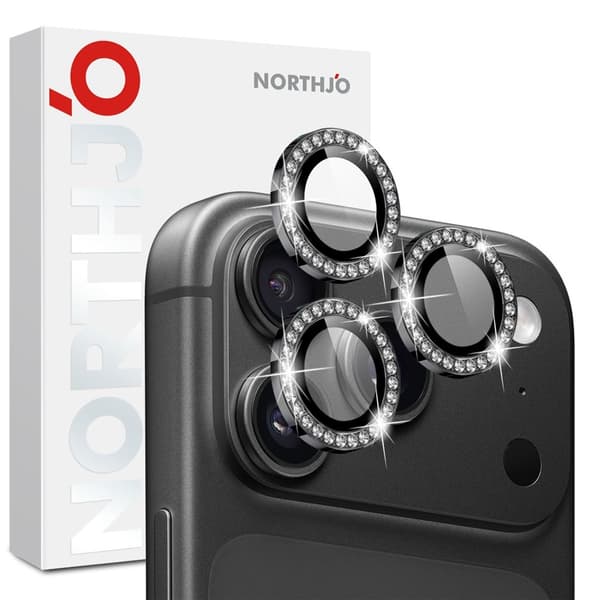 NORTHJO Kameralinsskydd med strassring till iPhone 18 Pro / 18 Pro Max Svart