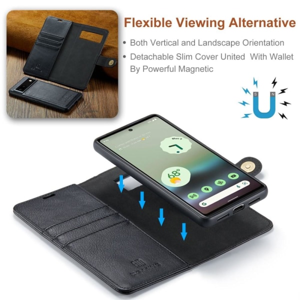 DG.MING for Google Pixel 6a Avtakbart 2-i-1 Lommebokdeksel Black