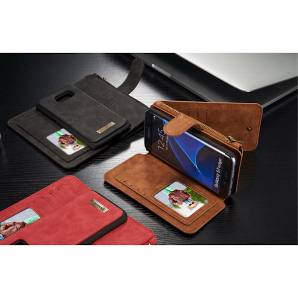 CASEME Samsung Galaxy S7 Edge Retro läder plånboksfodral Röd Red