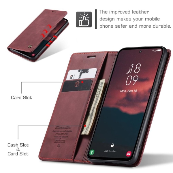 CASEME Retro Lompakkokotelo Samsung Galaxy A54 - Viininpunainen Red