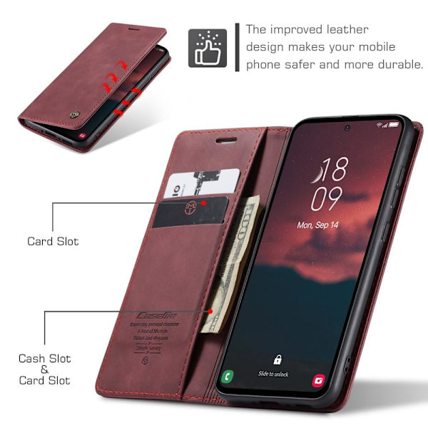 CASEME Retro Pung Taske til Samsung Galaxy A54 - Vinrød Red