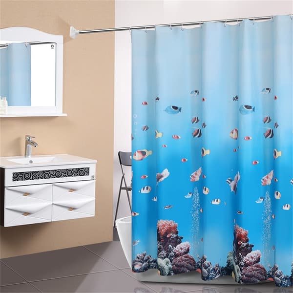 Duschdraperi 180 x 200 cm vattentätt mögelresistent badrumsdraperi – Ocean World Blå
