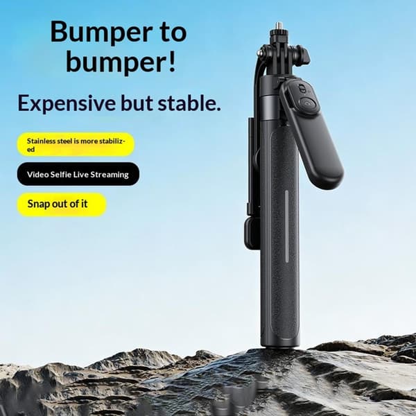 Selfiestang Stick X2 Bluetooth-stativ Fjernkontroll Lyskilde 1,3 m uttrekkbar Black