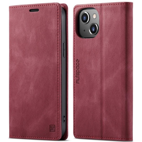 AUTSPACE A01 Retro Lommebokveske for iPhone 13 - Rød Red