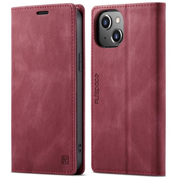 AUTSPACE A01 Retro tegnebog taske til iPhone 13 - rød Red