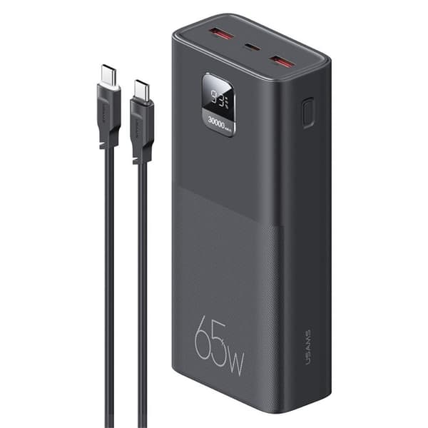 USAMS Powerbank 30000mAh Snabbladdning 65w PD Svart