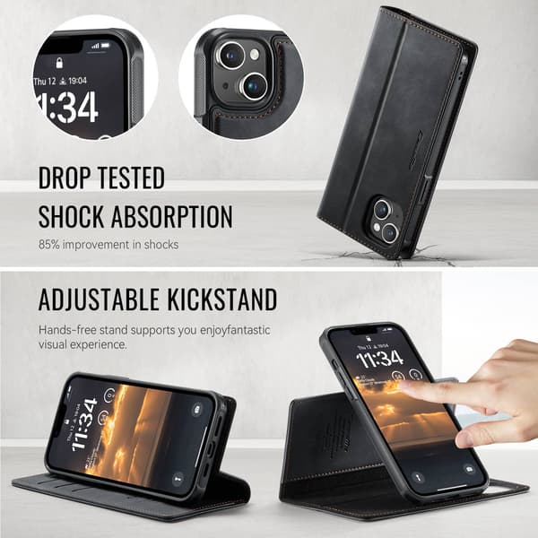 CASEME Til iPhone 15 Lommebokdeksel Magnetisk Avtakbar RFID Beskyttelse - Svart Black