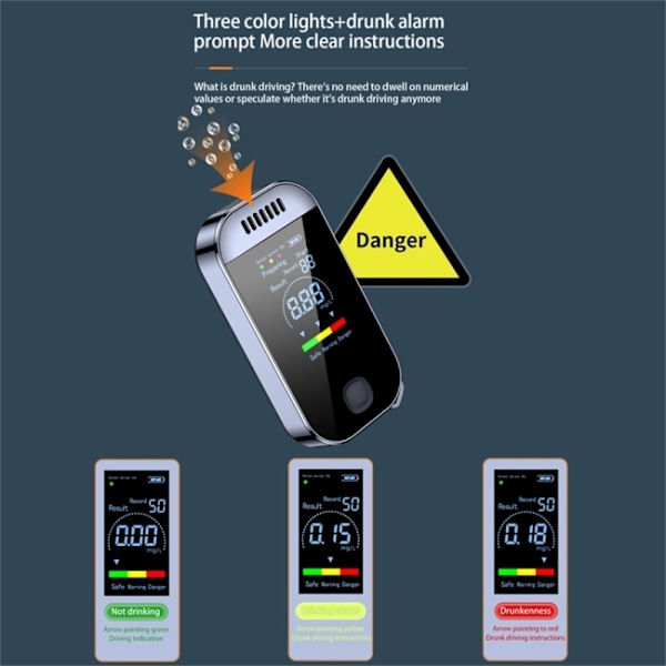 Alkoholtester Digital Display Fargeskjerm Alkoholtester Berøringsfri detektor Black