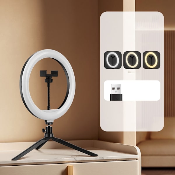 Selvlysringholder Lat Stativ LED-lys Live Stream Vlogg White