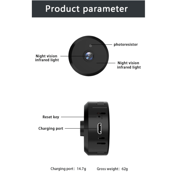 X16 Batterifritt Mini Kamera Trådlöst WiFi Kamera Svart