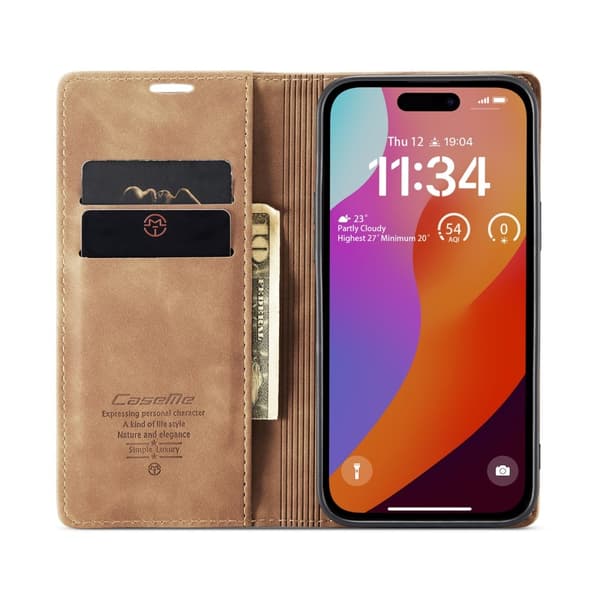CASEME Retro Lommebokveske for iPhone 16 Pro Max Brown