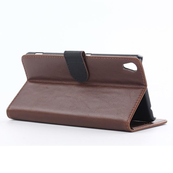 Retro Crazy Horse Skinnveske Stativ for Sony Xperia XA Ultra - Kaffe Dark brown