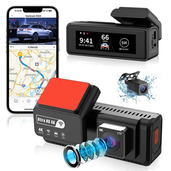 Dobbelt 4K Dash Cam-kamera HDR Nattsyn ADAS GPS Parkeringsovervåking DVR Black