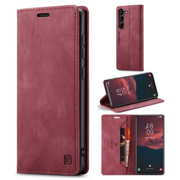 AUTSPACE A01 Retro tegnebog taske til Samsung Galaxy S23+ (Plus) - Rød Red