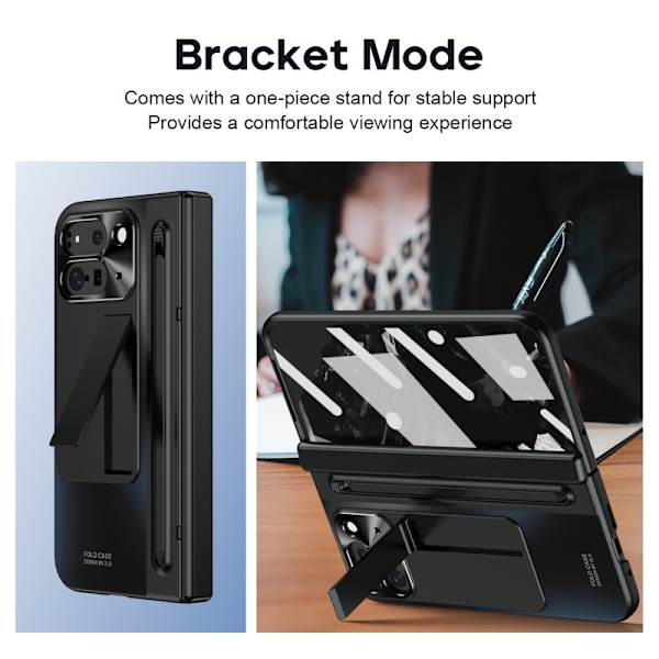 Til Google Pixel 9 Pro Fold 5G Etui Kickstand med Hærdet Glasfilm, Stylus - Sort Black