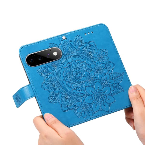 Kukkakuvioinen puhelimen lompakkokotelo Google Pixel 11 Pro ja Google Pixel 11 Blue