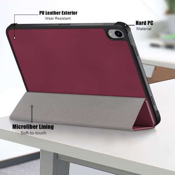 Tri-fold Stativveske for iPad 10.9 (2022) Tablettdeksel - Wien Rød Wine red