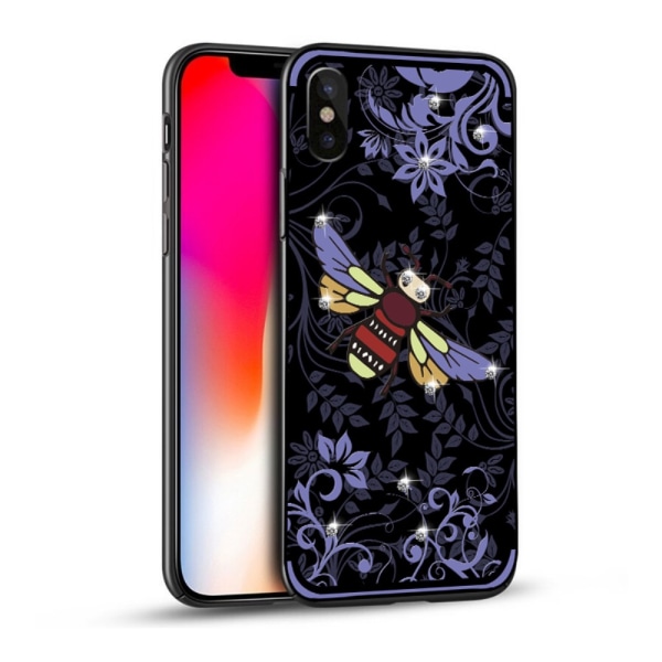 NXE Insect Pattern Rhinestone Decor TPU Cover til iPhone X - Pur