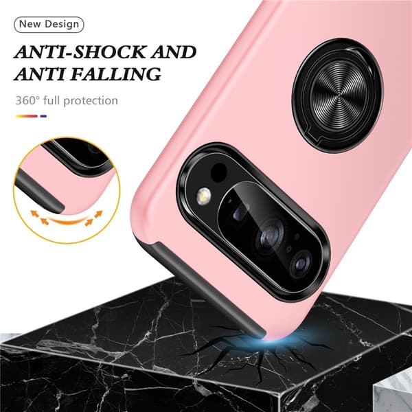 Til Google Pixel 10 Pro / Pixel 10 SkalFingerring Kickstand Hybrid Taske - Lyserød Pink