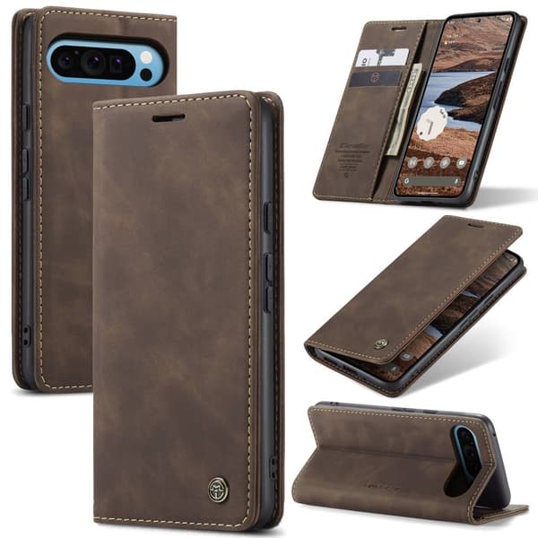 CASEME Til Google Pixel 9 Pro XL Etui Stativ Telefon Cover Brown