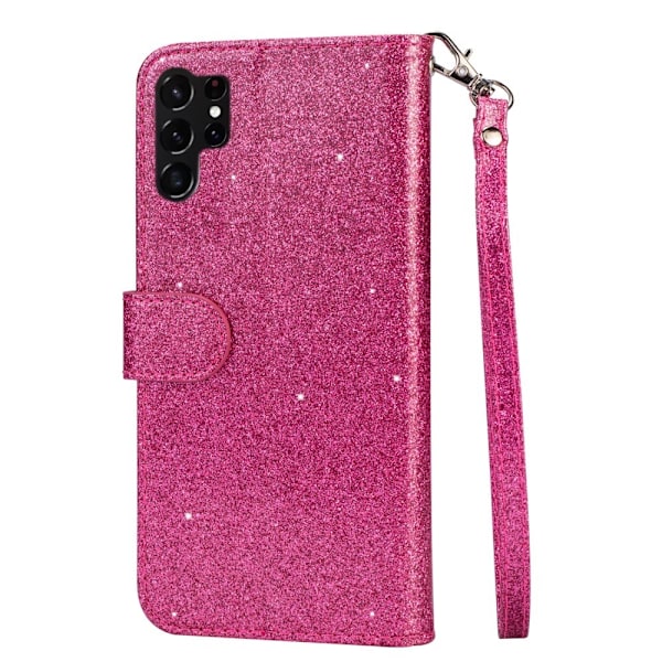 För Samsung Galaxy S25 Ultra Ställbart Glitterfodral med Dragkedjeficka Rosa