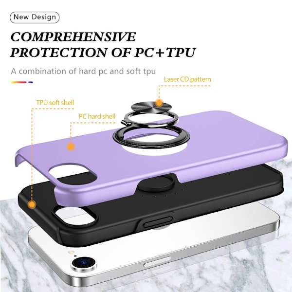 For iPhone 17e / 16e Hybrid-deksel med Fingerring Purple