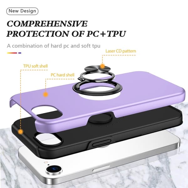 Till iPhone 17e / 16e Hybrid skal med Finger Ring - Lila Lila