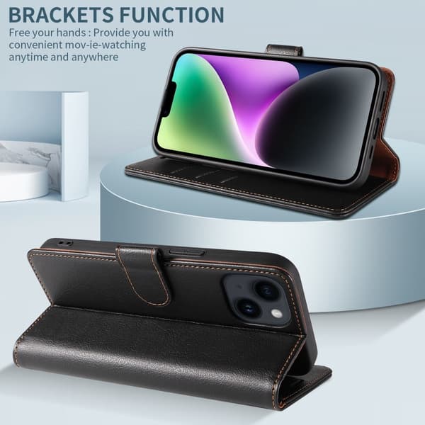Retro Crazy Horse Taske til iPhone 15 Pro Telefontaskestativ Black