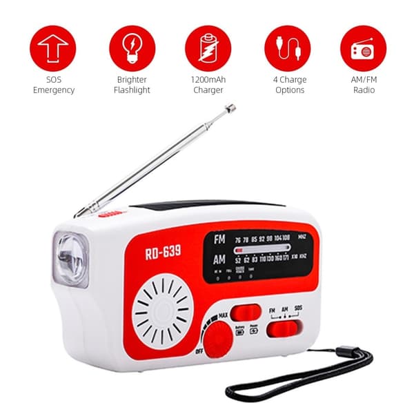AM/FM nødradio Håndsving lommelygte SOS solcelle PowerBank USB White