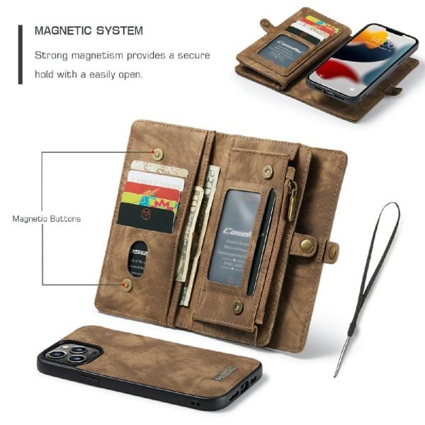 CASEME iPhone 13 Pro Max 2-in-1 Wallet -puhelimen kuori - ruskea Brown
