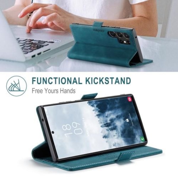 AUTSPACE A01 Retro tegnebog taske til Samsung Galaxy S23 Ultra - Blå Blue