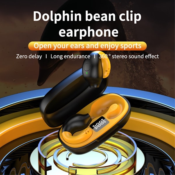 Delfin Ear Clip -kuulokkeet HiFi Bluetooth -nappikuulokkeet - musta+keltainen Black