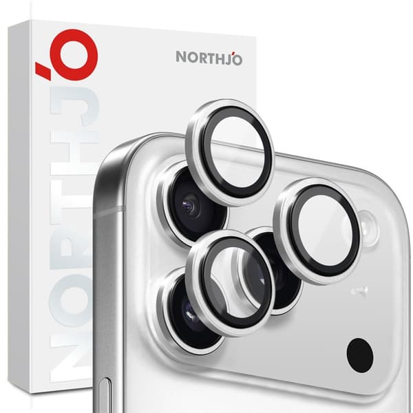 NORTHJO För iPhone 17 Pro Max / iPhone 17 Pro Kameralinsskydd Härdat Glas Metallring Silver