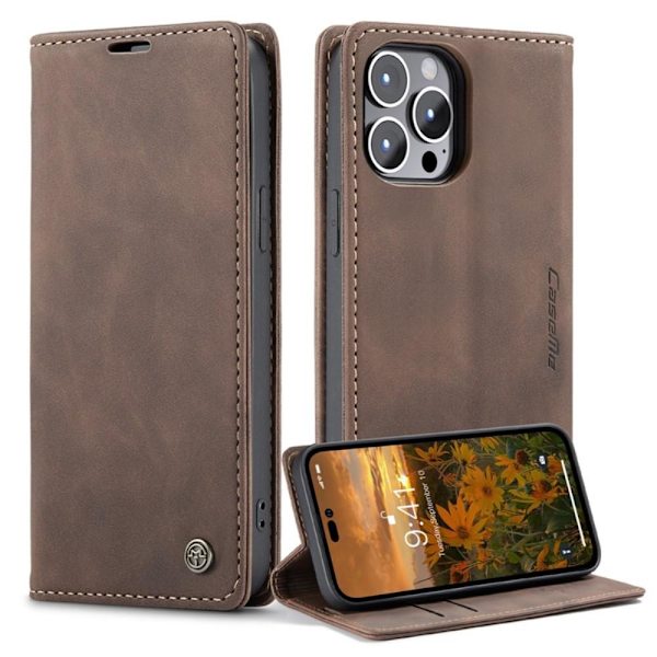 CASEME Retro Lompakkokotelo iPhone 14 Pro Max - Tummanruskea Brown