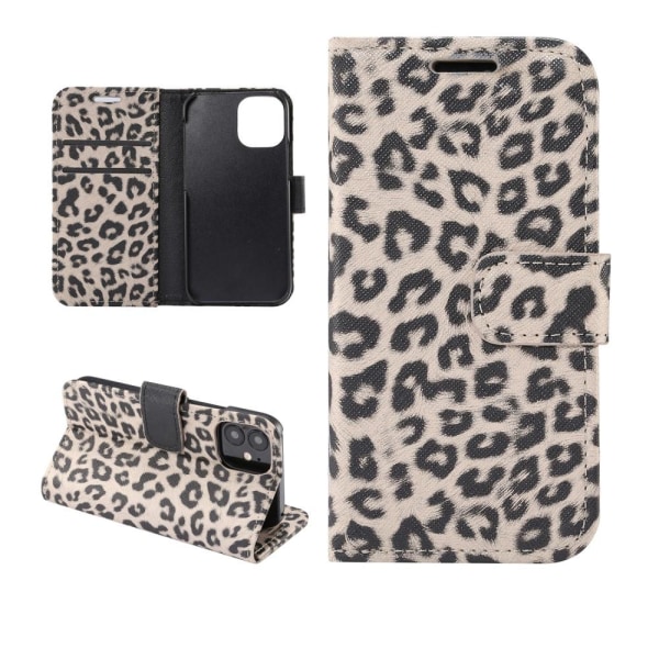 Leopardmønster tegnebogsovertræk til iPhone 12 Mini Beige