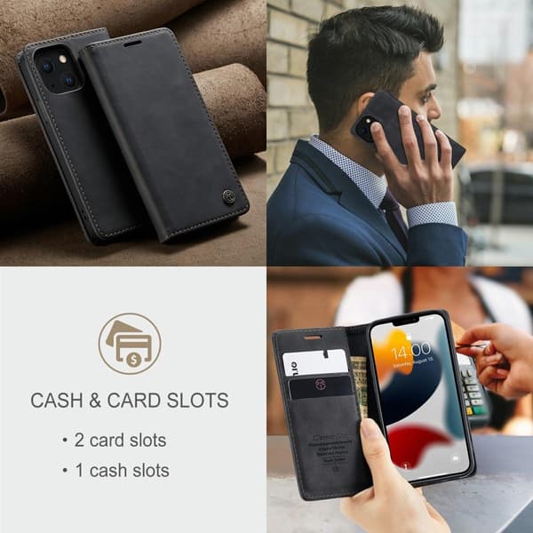 CASEME Retro tegnebog taske til iPhone 13 - sort Black