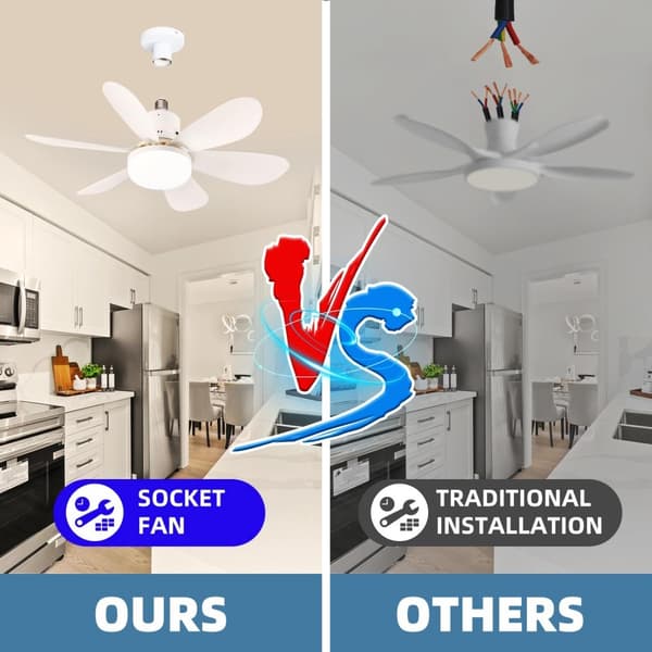 30W Loftsventilator E27 lampe 3 farve lys med fjernbetjening White one size