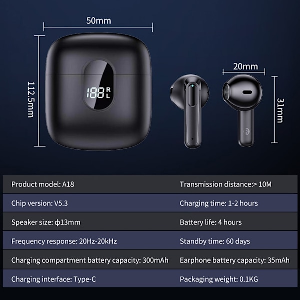A18 150 Languages ​​Kääntäjä Smart Voice Bluetooth In Ear kuulokkeet Black